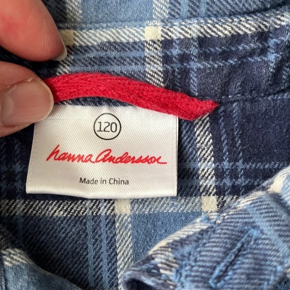 Hanna Andersson blue plaid button down long sleeve shirt, size 120cm - Picture 3 of 12